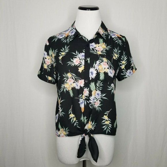 Hippie Rose Floral Pineapple Tropical Tie-Front - Picture 2 of 8